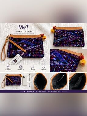NWT Handmade Guatemalan Woven Embroidered Clutch Pouch Boho Tribal Cosmetic Bag